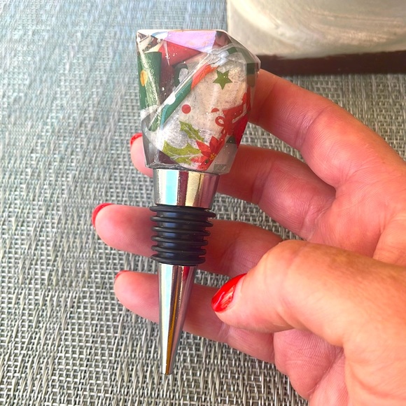 XMAS Handmade Festive Holiday Diamond Top Wine Stop Short - Picture 1 of 13